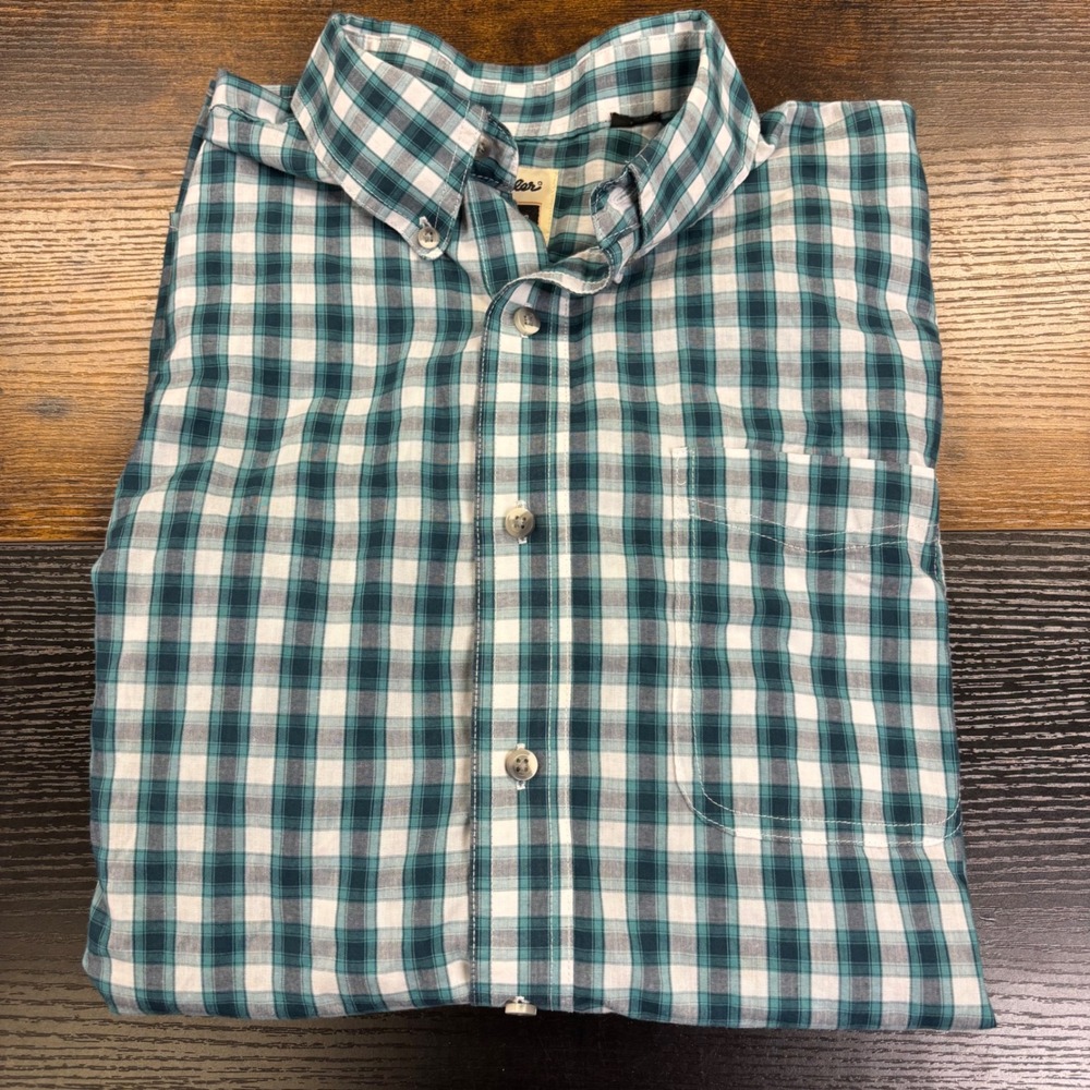 Wrangler Riata Mens Large Teal White Plaid Button Down Shirt 112330379